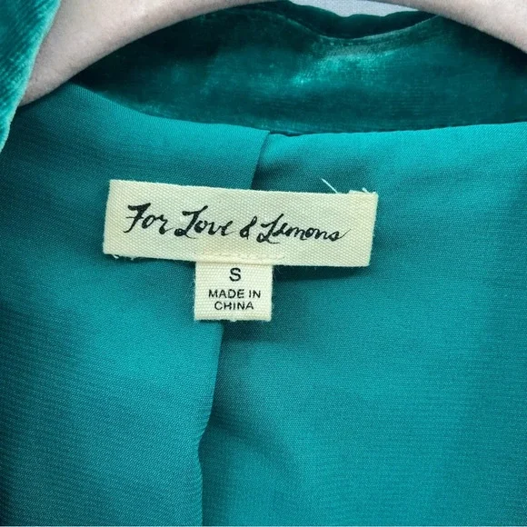 For Love & Lemons Viva Emerald Silk Blend Velvet Blazer Size Small - Picture 3 of 14